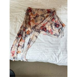 Urban Outfitters M Floral Sheer Wrap Skirt in Cream, Rose & Rust